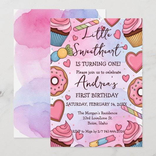 Little Sweetheart is Turning One Valentines Birth Feestdagenkaart (Voorkant / Achterkant)