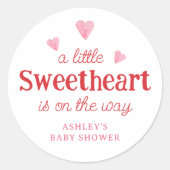 Little Sweetheart Meisje Baby shower Hart Ronde Sticker (Voorkant)
