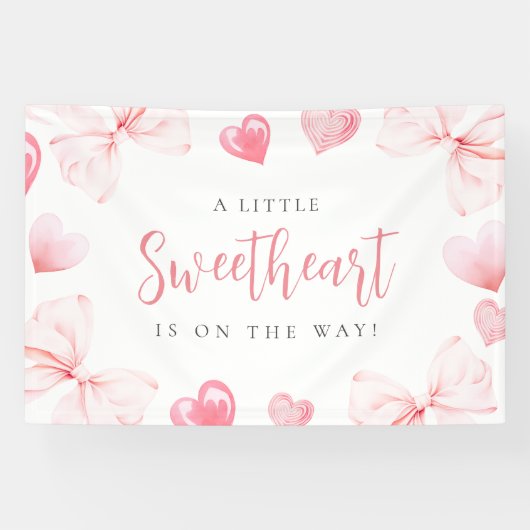Little Sweetheart Pink Bow Baby Shower Backdrop Spandoek (Horizontaal)