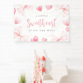 Little Sweetheart Pink Bow Baby Shower Backdrop Spandoek (Insitu)