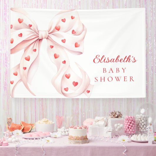 Little Sweetheart Pink Bow Baby Shower Backdrop Spandoek (Feest)