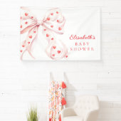Little Sweetheart Pink Bow Baby Shower Backdrop Spandoek (Insitu)