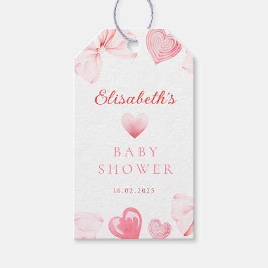 Little Sweetheart Pink Bow Baby shower Cadeaulabel (Voorkant)