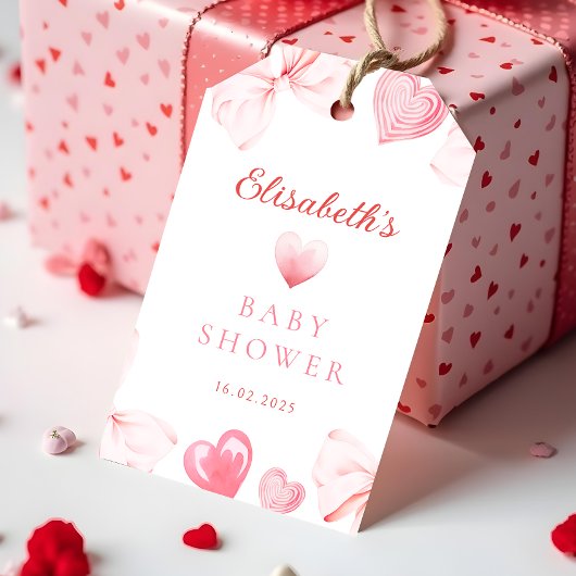 Little Sweetheart Pink Bow Baby shower Cadeaulabel