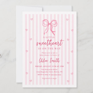 Little Sweetheart Pink Bow Baby Shower Invitation Kaart