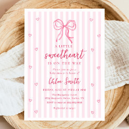 Little Sweetheart Pink Bow Baby Shower Invitation Kaart