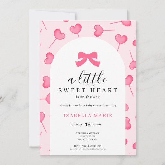 Little Sweetheart Pink Bow Baby Shower Kaart (Voorkant)