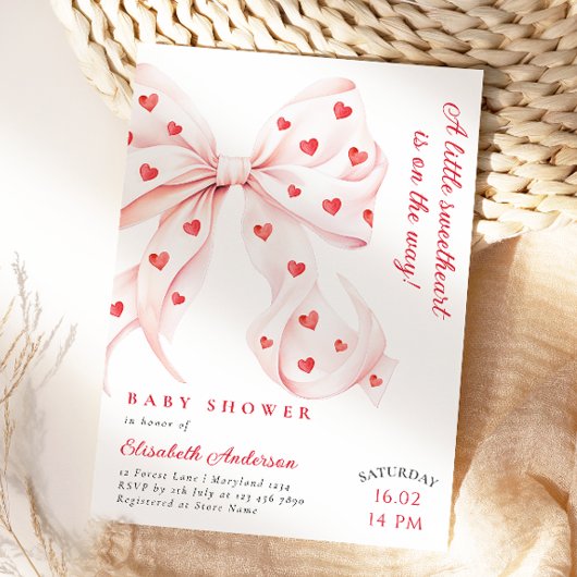 Little Sweetheart Pink Bow Baby shower Kaart
