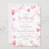 Little Sweetheart Pink Bow Baby shower Uitnodiging (Voorkant)