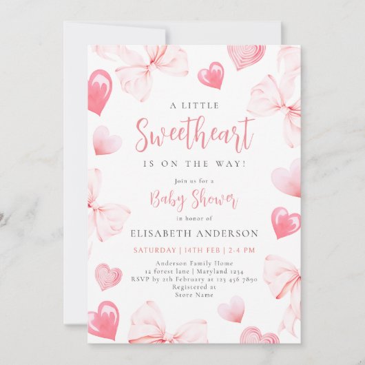 Little Sweetheart Pink Bow Baby shower Uitnodiging (Voorkant)