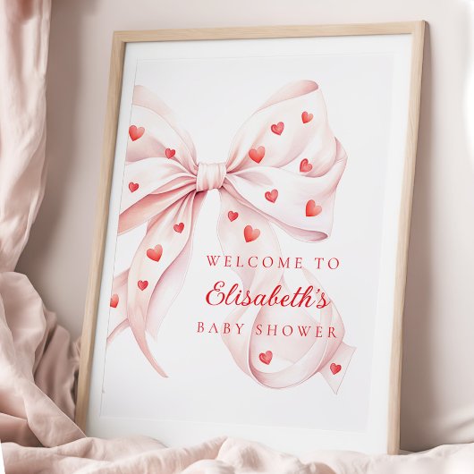 Little Sweetheart Pink Bow Baby Shower Welcome Poster