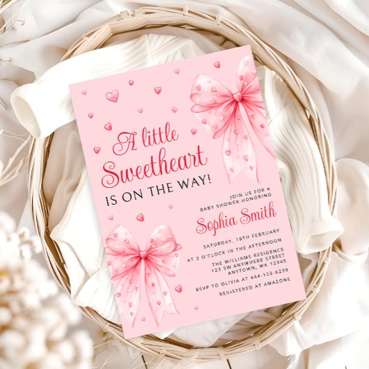 Little Sweetheart Pink Bow Valentijn Baby shower Kaart