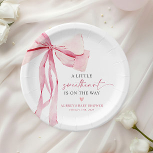 Little Sweetheart Pink Bow Valentijns Baby shower Papieren Bordje