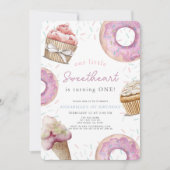 Little Sweetheart Pink Cupcake Donut 1st Birthday Kaart (Voorkant)