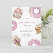 Little Sweetheart Pink Cupcake & Donut Baby shower Kaart (Staand voorkant)