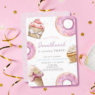 Little Sweetheart Pink Cupcake & Donut Verjaardag Kaart