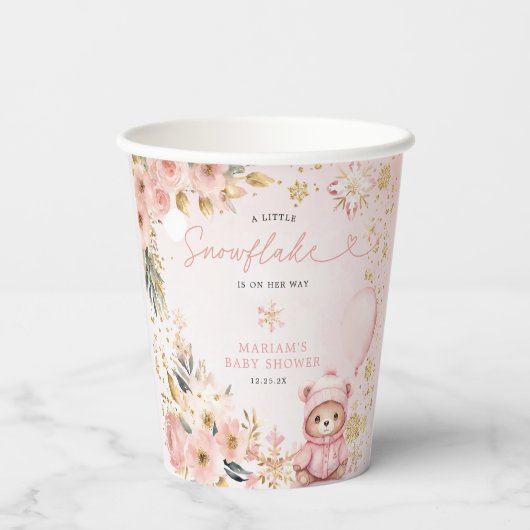 Little Sweetheart Pink Floral Beer Baby shower Papieren Bekers (Achterkant)