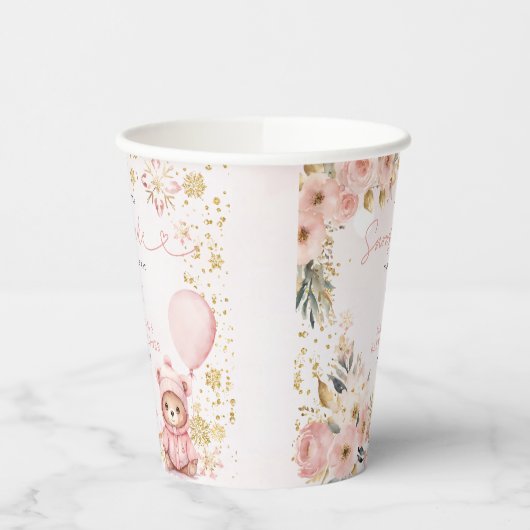 Little Sweetheart Pink Floral Beer Baby shower Papieren Bekers (Links)