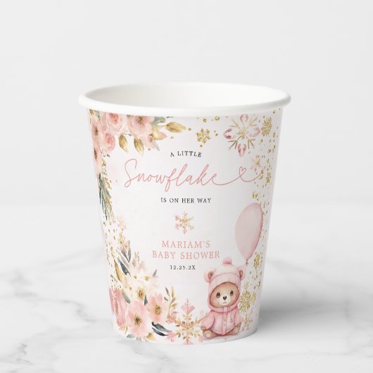 Little Sweetheart Pink Floral Beer Baby shower Papieren Bekers (Voorkant)
