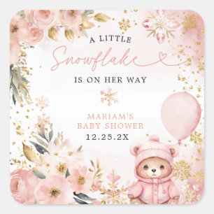 Little Sweetheart Pink Floral Beer Baby shower Vierkante Sticker