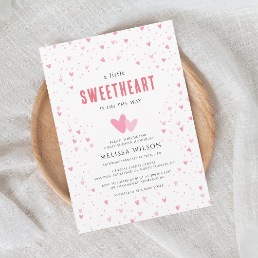 Little Sweetheart Pink Hearts Baby shower Kaart