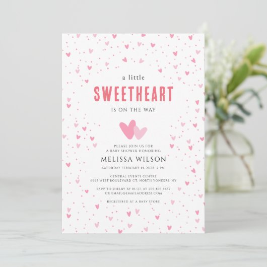 Little Sweetheart Pink Hearts Baby shower Kaart (Staand voorkant)