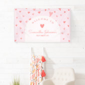 Little Sweetheart Pink Peach Hearts 1e verjaardag Spandoek (Insitu)