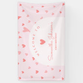 Little Sweetheart Pink Peach Hearts 1e verjaardag Spandoek (Verticaal)