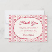 Little Sweetheart Pink Red Bow Baby Shower Bedankkaart (Voorkant)