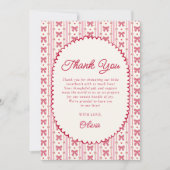 Little Sweetheart Pink Red Bow Baby Shower Bedankkaart (Voorkant)