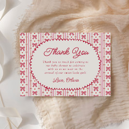 Little Sweetheart Pink Red Bow Baby Shower Bedankkaart