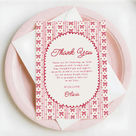 Little Sweetheart Pink Red Bow Baby Shower Bedankkaart
