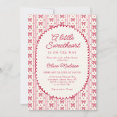 Little Sweetheart Pink Red Bow Baby Shower Kaart (Voorkant)