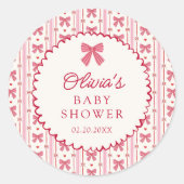 Little Sweetheart Pink Red Bow Baby Shower Ronde Sticker (Voorkant)