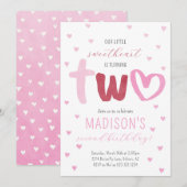 Little Sweetheart Pink Red Hearts 2e verjaardag Kaart (Voorkant / Achterkant)