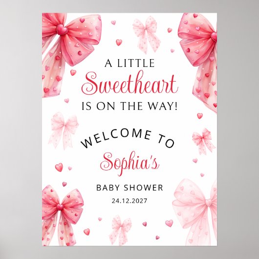Little Sweetheart Red Bow Baby shower Welkom Poster (Voorkant)