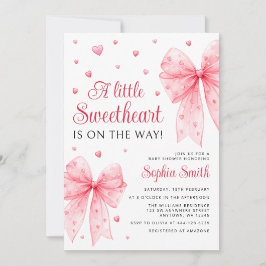 Little Sweetheart Red Bow Valentijn Baby shower Kaart (Voorkant)