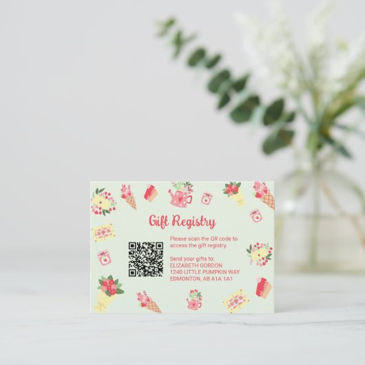 Little Sweetheart Registry QR Code Baby shower Informatiekaartje (Staand voorkant)