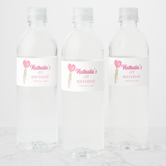 Little Sweetheart Rode Hart Ballon Verjaardag Waterfles Etiket (Flessen)