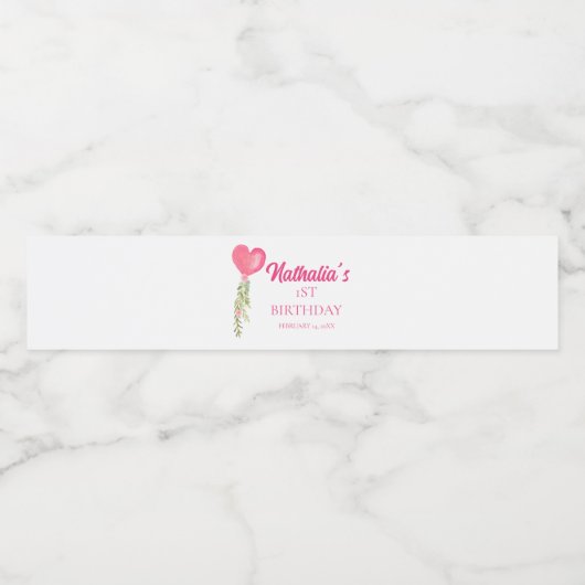 Little Sweetheart Rode Hart Ballon Verjaardag Waterfles Etiket (Enkel label)