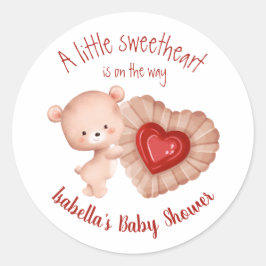 Little Sweetheart Rood Beige Valentijns Baby showe Ronde Sticker