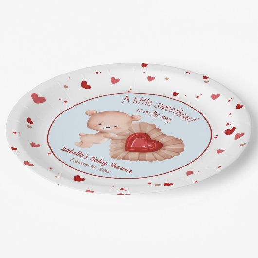 Little Sweetheart Rood Blauw Valentijns Baby showe Papieren Bordje (Gekanteld)