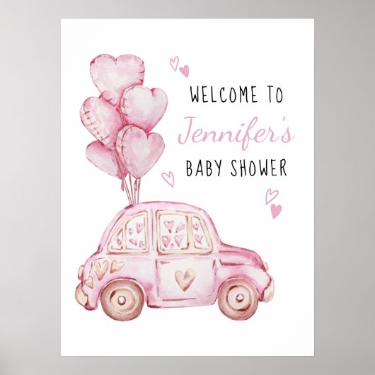 Little Sweetheart Roze Auto en Ballonnen Welkom Poster (Voorkant)
