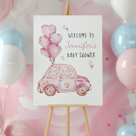 Little Sweetheart Roze Auto en Ballonnen Welkom Poster