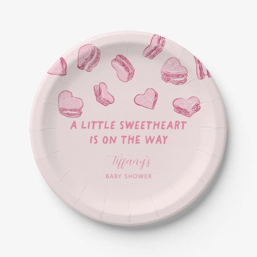 Little Sweetheart Roze Hart Macarons Baby shower Papieren Bordje (Voorkant)