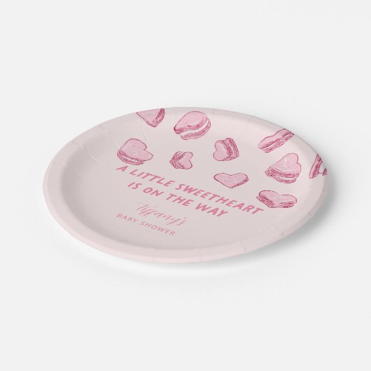 Little Sweetheart Roze Hart Macarons Baby shower Papieren Bordje (Gekanteld)