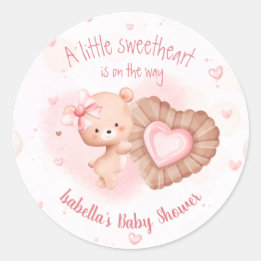 Little Sweetheart Roze Hart Meisje Baby shower Ronde Sticker