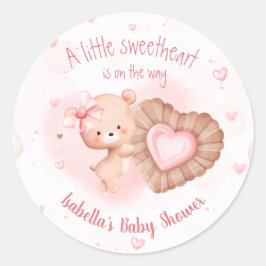 Little Sweetheart Roze Hart Meisje Baby shower Ronde Sticker