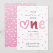 Little Sweetheart Roze Harten 1e Verjaardag Kaart (Voorkant / Achterkant)