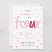 Little Sweetheart Roze Rode Harten 4e Verjaardag Kaart (Voorkant)